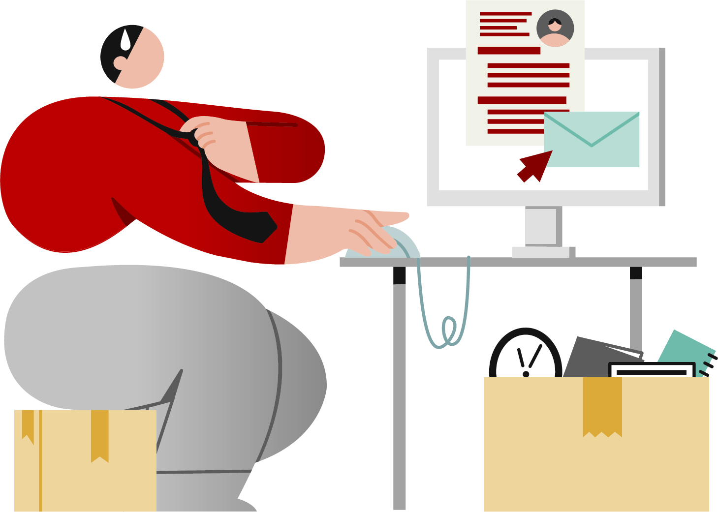 Illustation of person sitting at desk working on computer