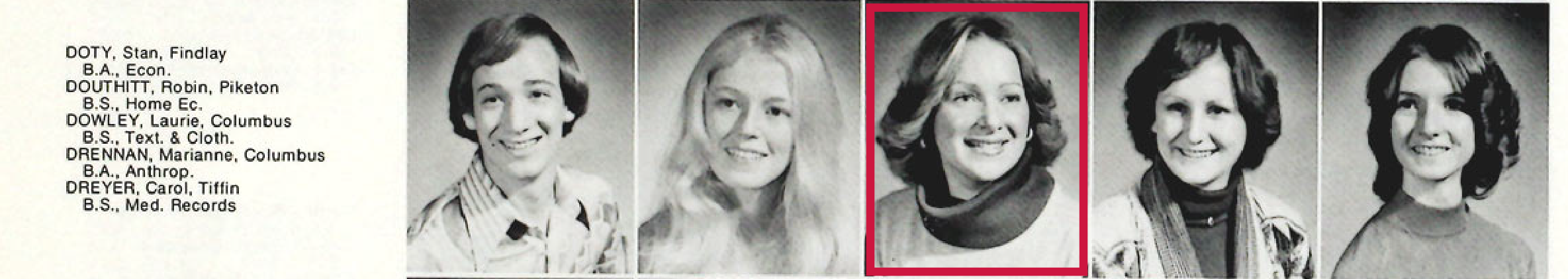 Laurie Dowley year book image from Ohio State