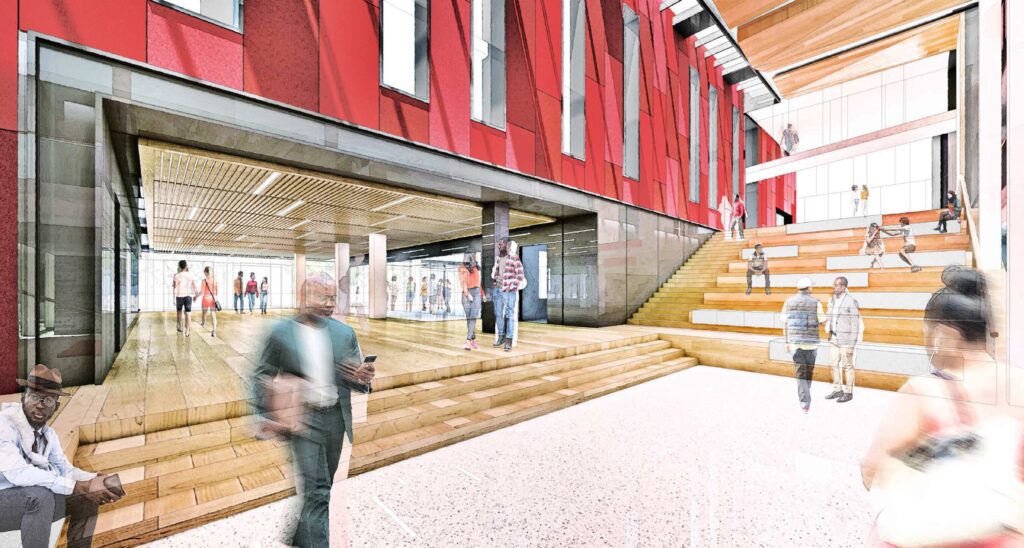 Ohio State Campbell Hall renovation rendering of student gathering space
