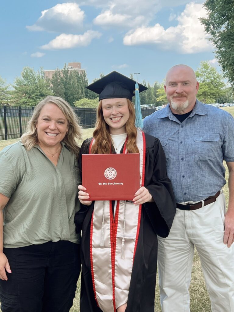 Sarah Morbitzer and her parents on her graduation day from Ohio State