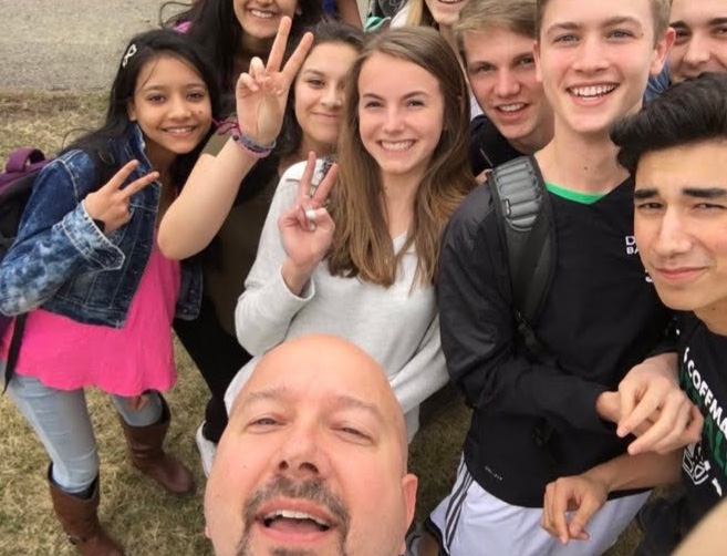 Kucinski and his students outside during a school fire drill.