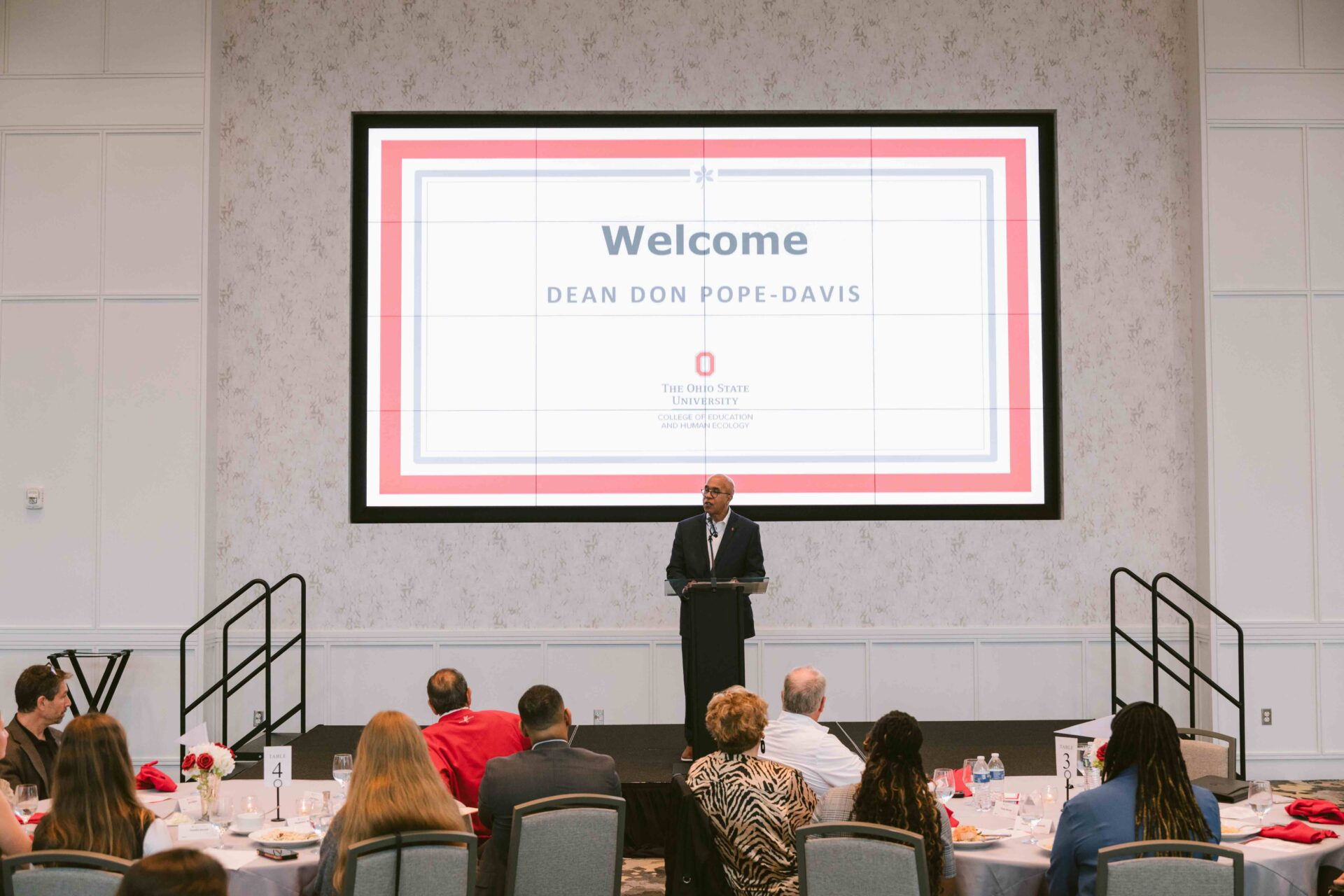 Dean Don Pope-Davis welcomes donors and students to the 2025 Scholarship Celebration.