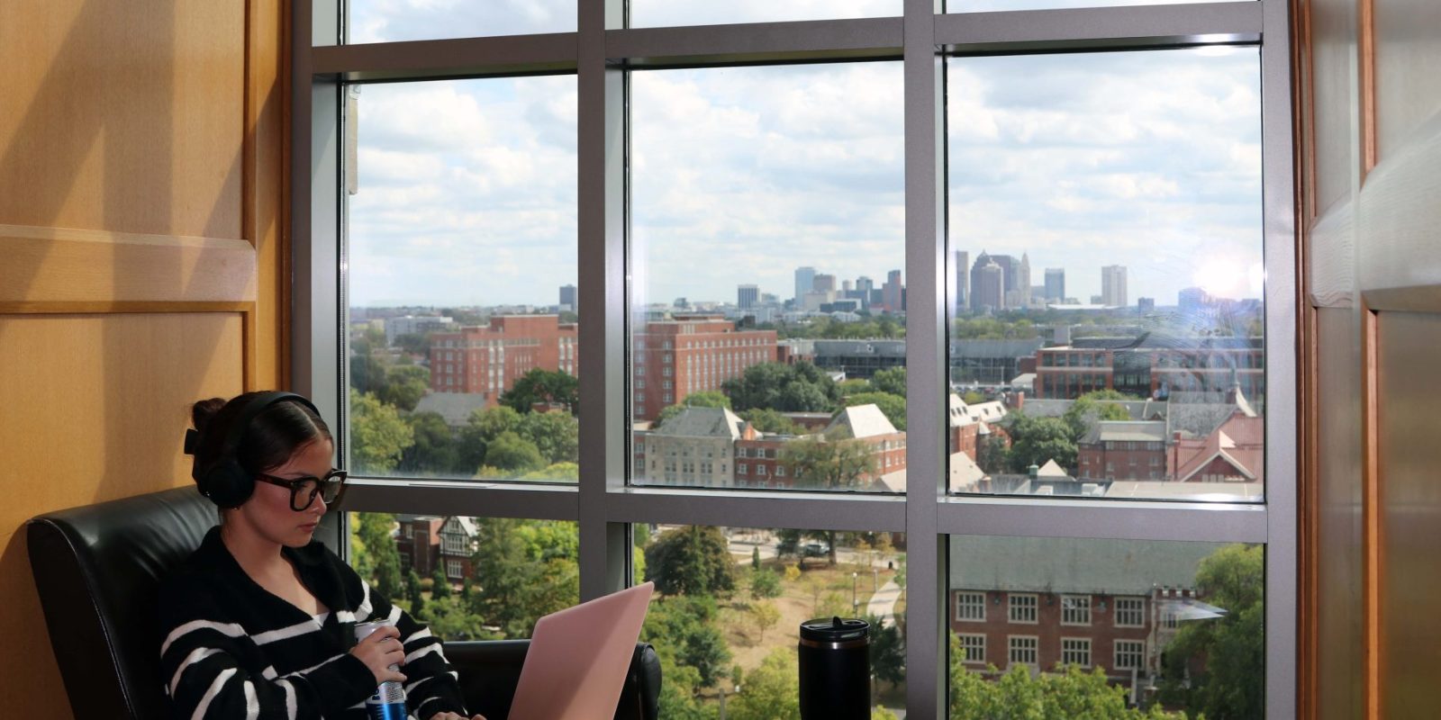 Ohio State library with a view of downtown Columbus