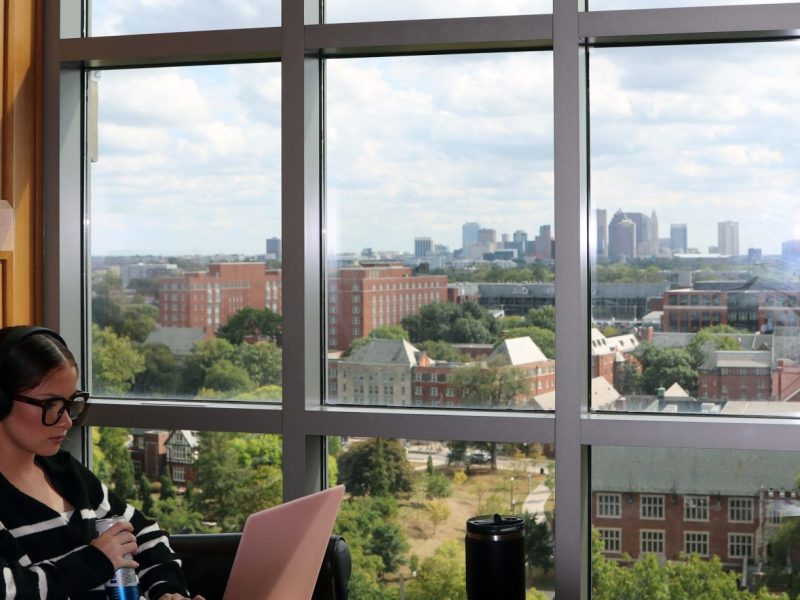 Ohio State library with a view of downtown Columbus